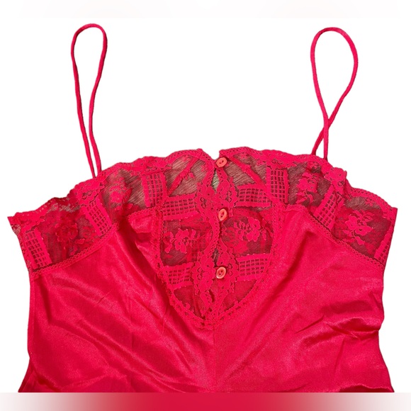 Formfit Vintage 70s Red Sheer Romantic Lace Button Up Lingerie Romper Teddie - Picture 6 of 11